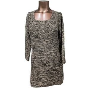 JJ Basics Brown‎ and Beige Variegated 3/4 Sleeve Tunic Sweater with Pockets Sz M
